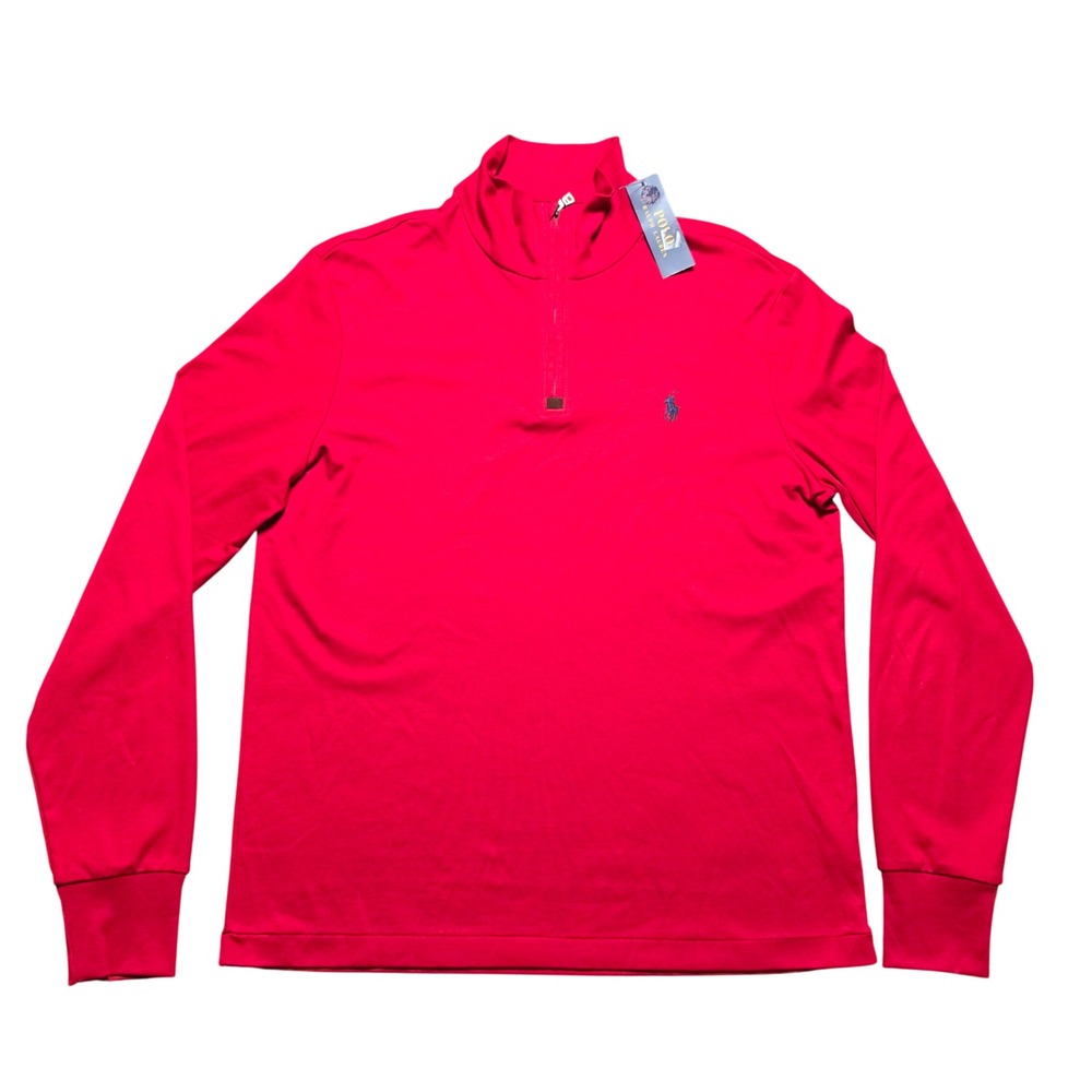 Polo Ralph Lauren 1/4 Zip Pullover Red Mens Medium Holiday Red Cotton Pony NEW